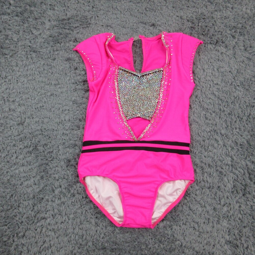 Cosi G Studio Wear Leotard Girls Pink Rhinestone Dance Gymnastics Cap Sleeve